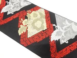 アンティーク　幾何学に花唐草模様織り出し袋帯（着用可）
